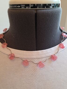 Rose Quartz And Sterling Beaded Wave Necklace And Earring Set